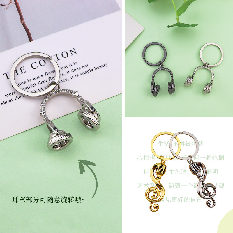 Creative simulation note headset keychain fashion music small gift pendant metal note key ring customization
