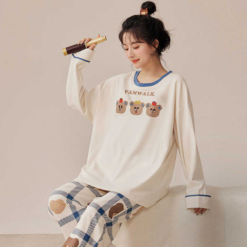 CM-50 더블 롱 체크 무늬 쓰리 베어 라운드넥