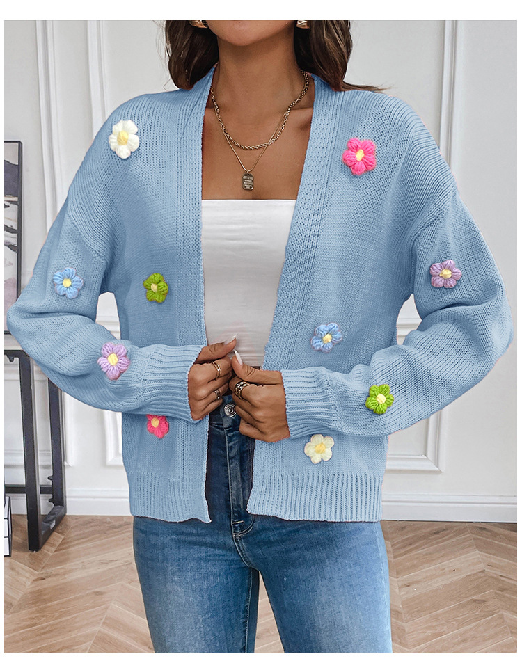 Comercio exterior transfronterizo nueva mano gancho flor dulce punto cardigan suéter abrigo de las mujeres perezoso casual suéter Suelto image 8