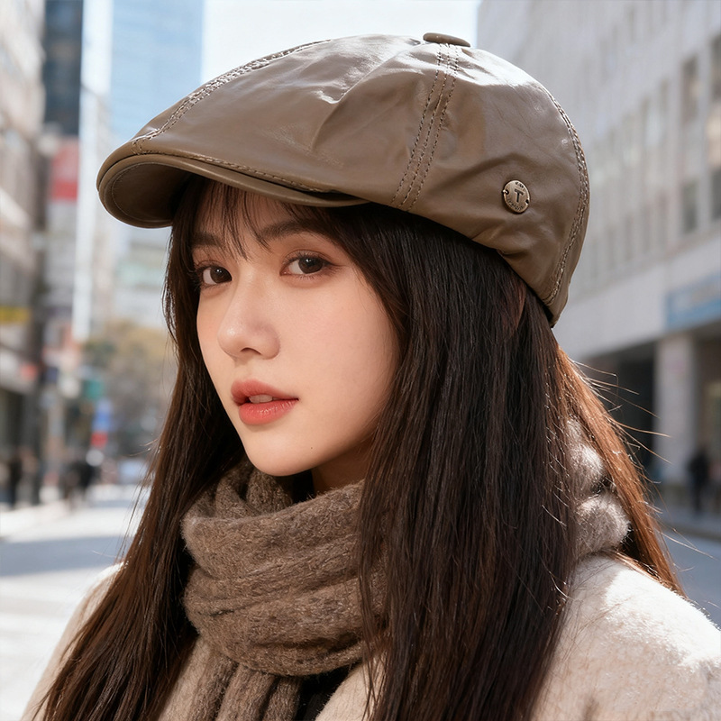 英伦复古pu报童帽子女秋冬英伦显脸小反戴贝雷帽小众百搭前进帽潮|undefined