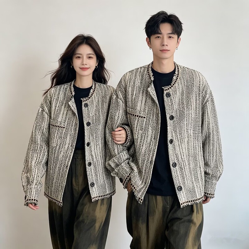 2026 trendy minimalist new style high-end stand-collar wool tweed short women's knit sweater 2026 trendy minimalist new style high-end stand-collar wool tweed short women's knit sweater