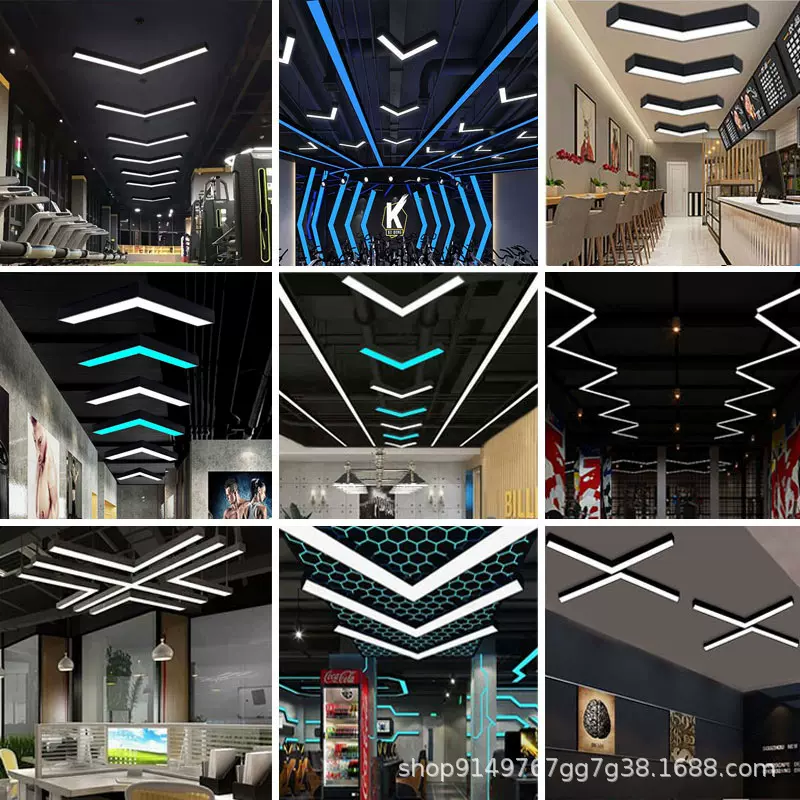 v形led箭头造型灯办公室台球厅走廊过道健身房网吧工业风创意吊灯