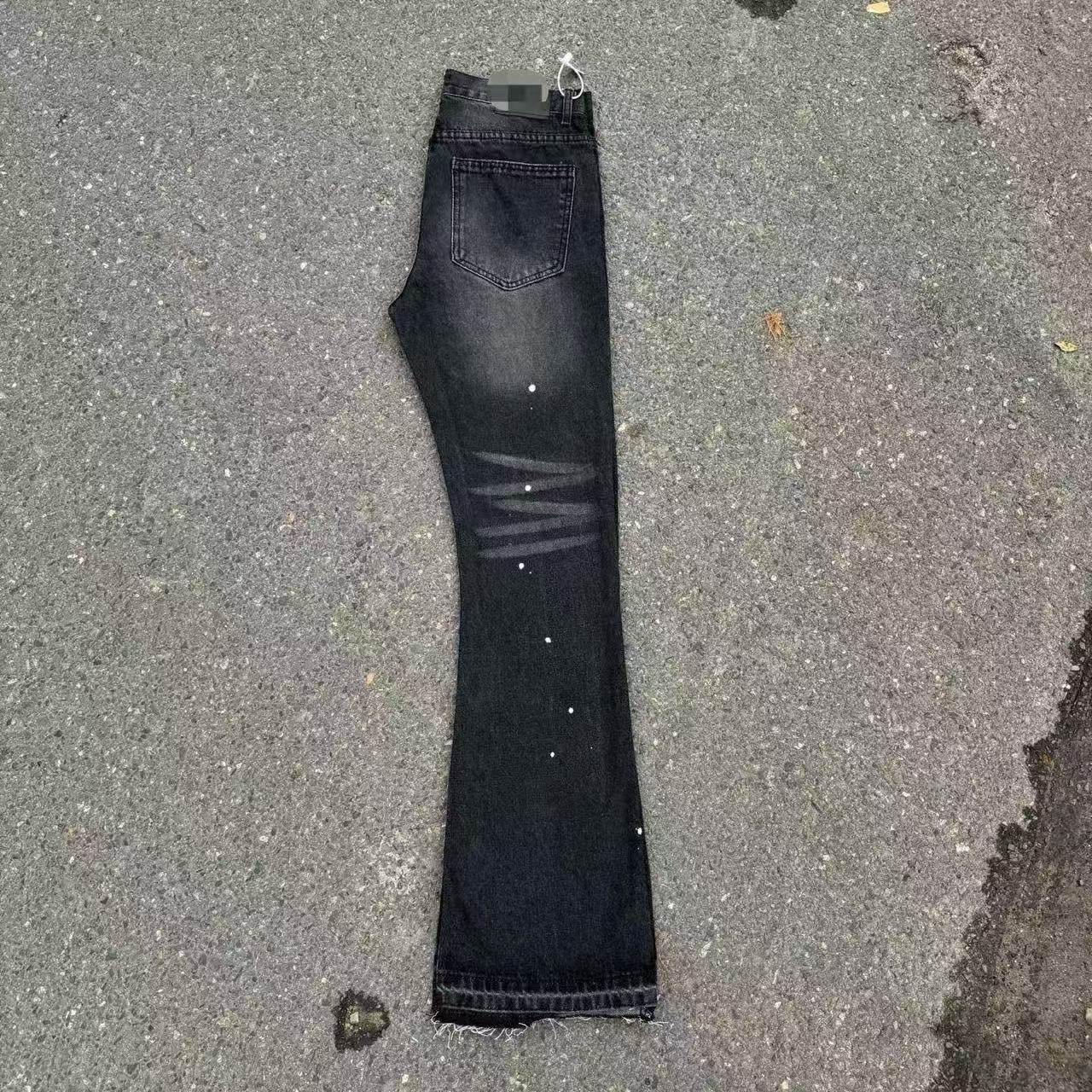 Férfi flared farmer nadrág destroyed mosott tinta fröccsöntött_voghion.com