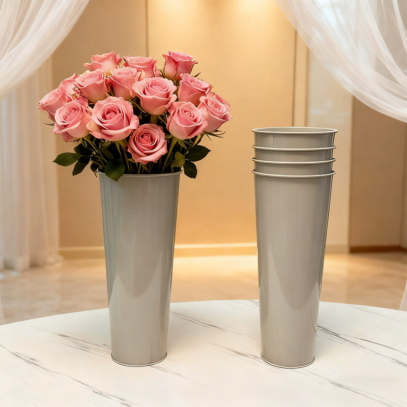 Fabricantes de hierro forjado al por mayor barril de flores gris de alta decoración floral florista floral sala de estar maceta de flores doméstica