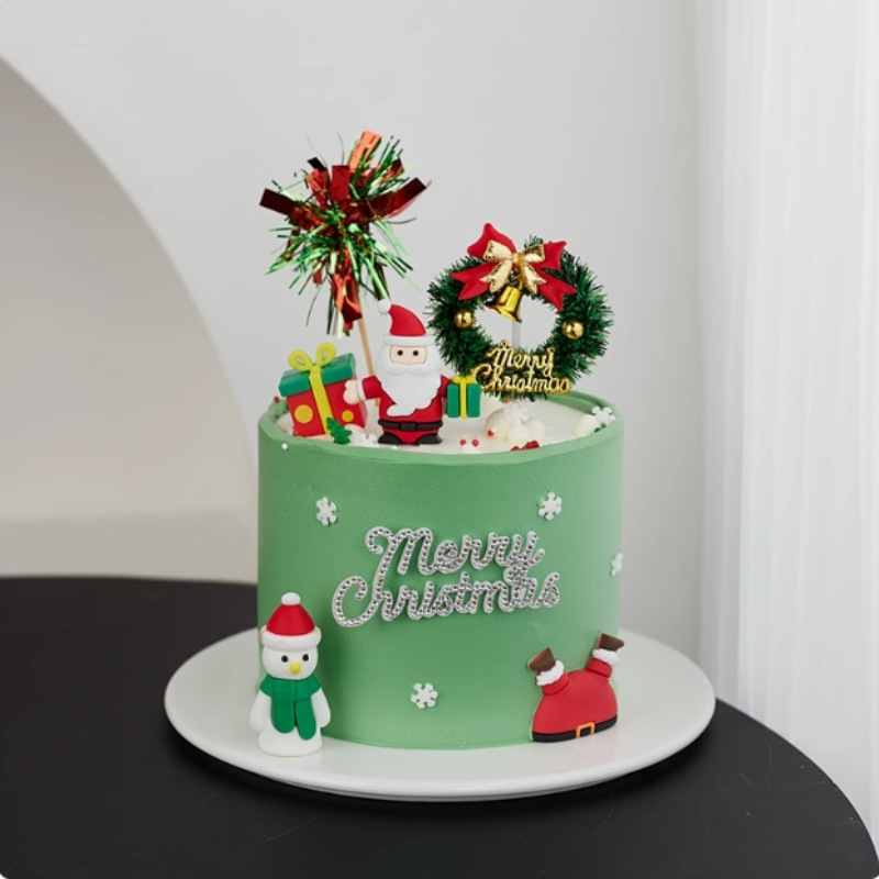 2024 pastel de Navidad decoración adornamiento pegamento suave regalo de Papá Noel anillo de paja adornamiento de seda de lluvia inserción de Navidad