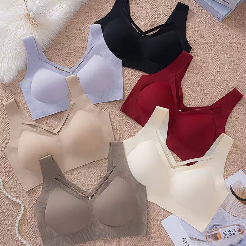 Fixed cup bra simple, traceless and beautiful breast underwear thin style without steel rings, large breasts, small soft support and prevent sagging