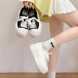 Thick Bottom Canvas Shoes Women's 2025 New Retro Color-polished Old Bottom Lace-up Low Top Dirty Shoes Platform Bottom Cloth Shoes