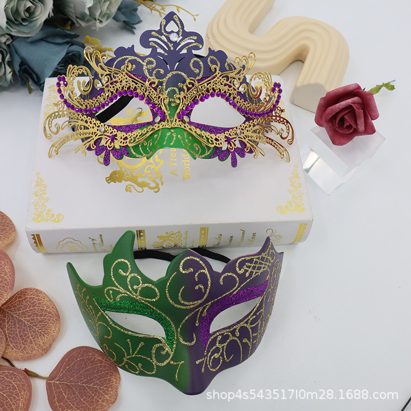 Máscaras de media cara pintadas con diseño de cola de fénix con incrustaciones de diamantes de Amazon Iron Art para hombres y mujeres, máscaras de disfraces para fiestas de Halloween.