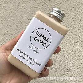 小容量300mlPET塑料扁方创意瓶轻断食果蔬汁瓶奶茶瓶果汁杯奶茶杯