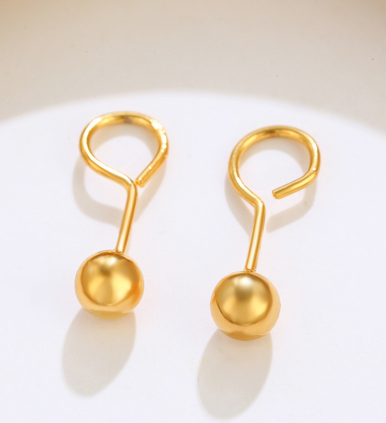 Gold Plated Earrings With Smooth Round Bead Earrings And Simple Mini Curved Hook Tassel Earrings_voghion.com
