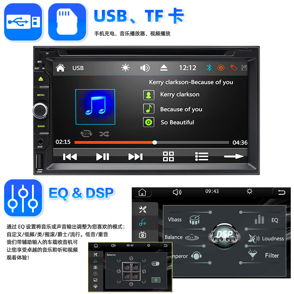 6.95inch Dual-Dvd/Cd Car Navigation Wireless Carplay Multimedia Player Bluetooth Hands-Free 12V