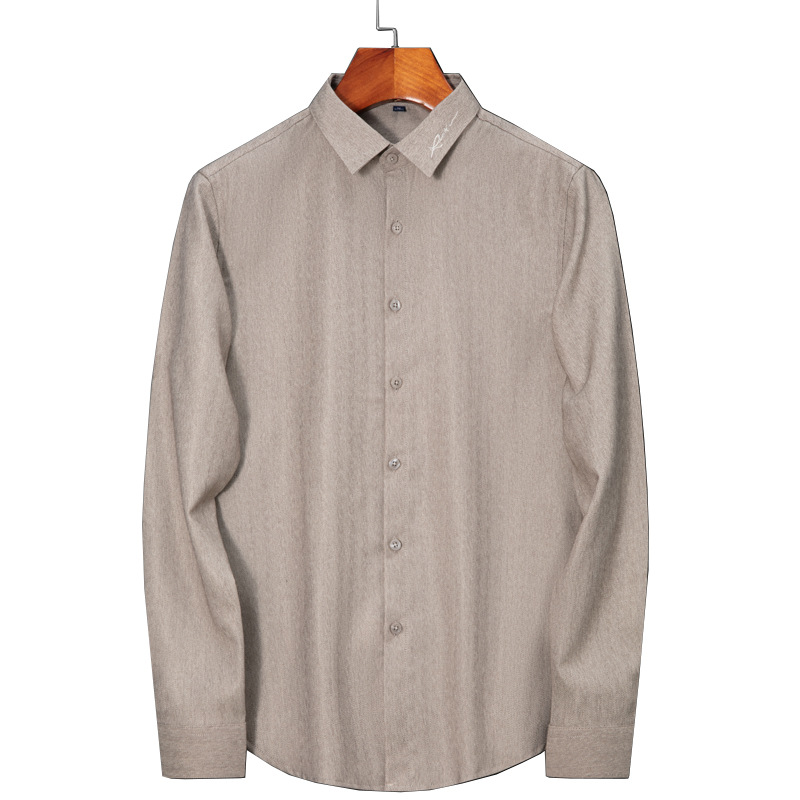 Camicia a maniche lunghe 2024 primavera nuova gioventù business leggero slim fit senza ferro camicia da uomo con ricamo casual_voghion.com