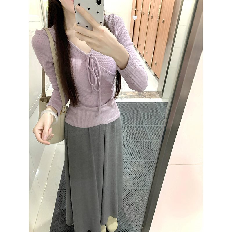 御姐风小高领长袖恤女早春新款褶皱显瘦内搭打底短款上衣|undefined