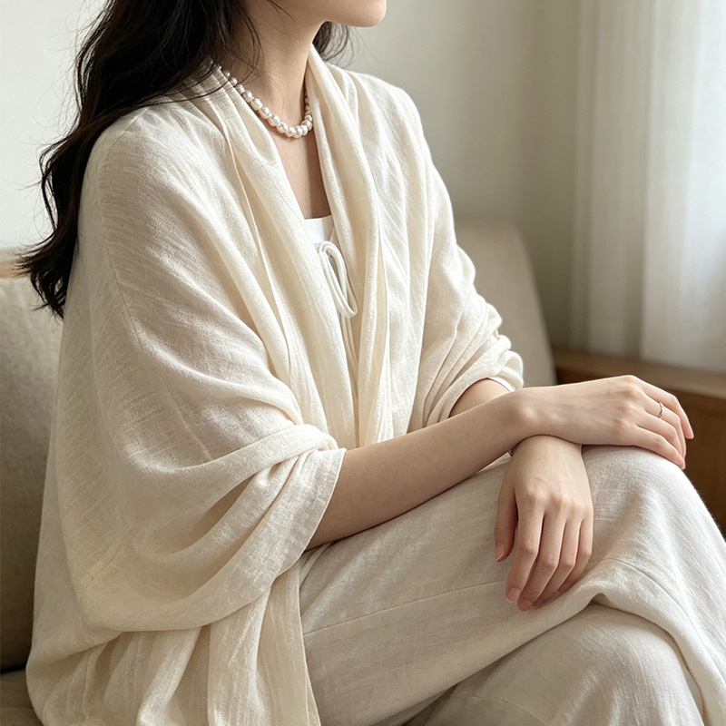 Thin and Versatile Sun Protection Shawl, Vacation-Style Cotton and Linen Beach Scarf, Fashionable Travel Photography Accessory, High-End Long Silk Scarf