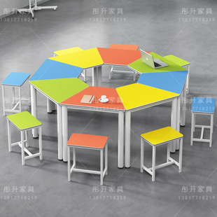 8-Person Table Hexagonal Table and Chair Set Smart Desk and Chair Science Creation Table Guest Experimental Training Classroom Student Table and Stool