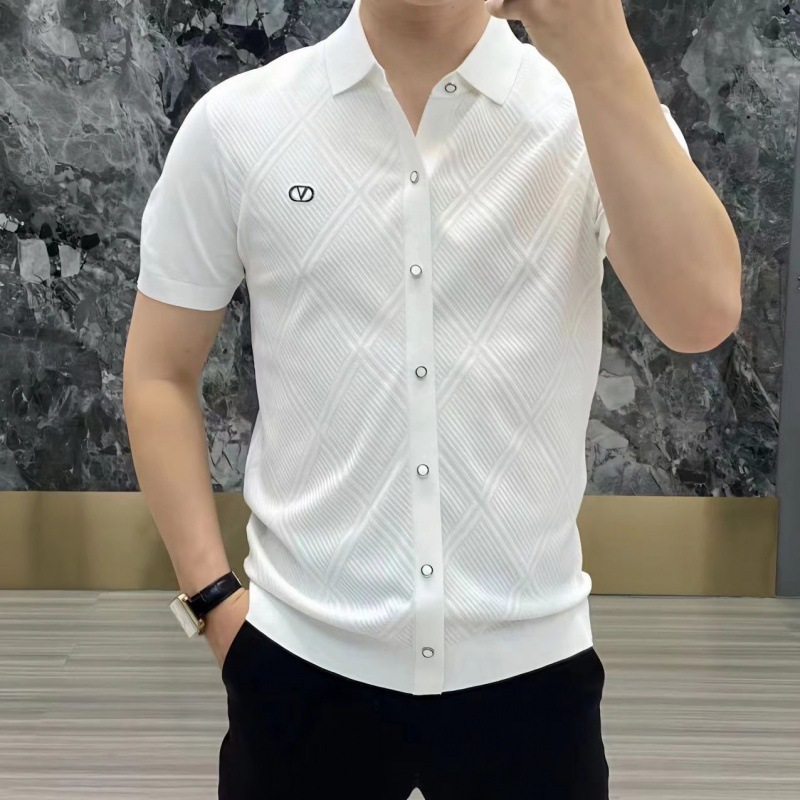 2025 Summer New Short-Sleeved Shirt Jacket Versatile Accessible Luxury Fashion Slim Lapel Short-Sleeved T-Shirt Business Men