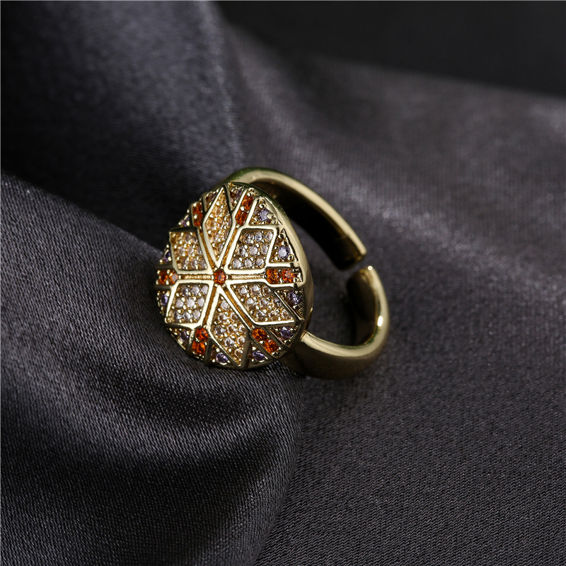 Retro Astrolabe Shape Micro-inlaid Zircon Open Ring display picture 6