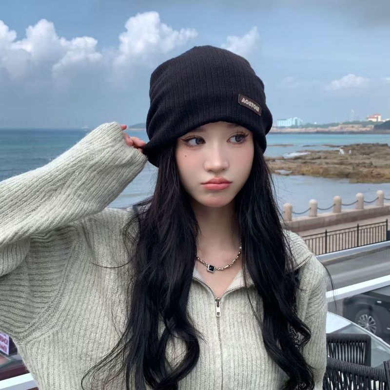 秋冬の女性用パイルハット、おしゃれで万能な産後帽子、頭囲が大きい、つば広帽子、小顔冷え防止帽子、ニット帽|undefined