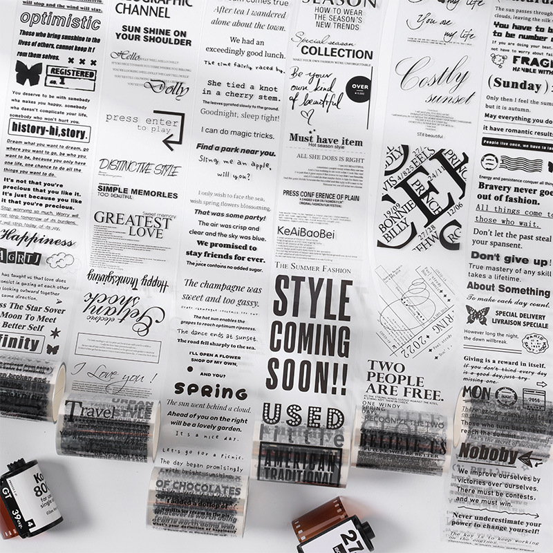 Laboratorio de vida especial aceite impermeable mascota cinta adhesiva transfronteriza Inglés elemento blanco y negro caja cinta adhesiva rodillo