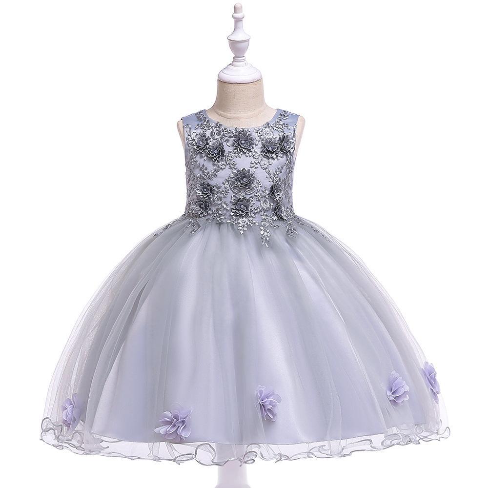 Nueva ropa infantil: vestido formal para niñas con bordado floral en 3D, vestido de princesa con adornos de cuentas hechos a mano, vestido de boda, traje de actuación para pequeñas princesas.