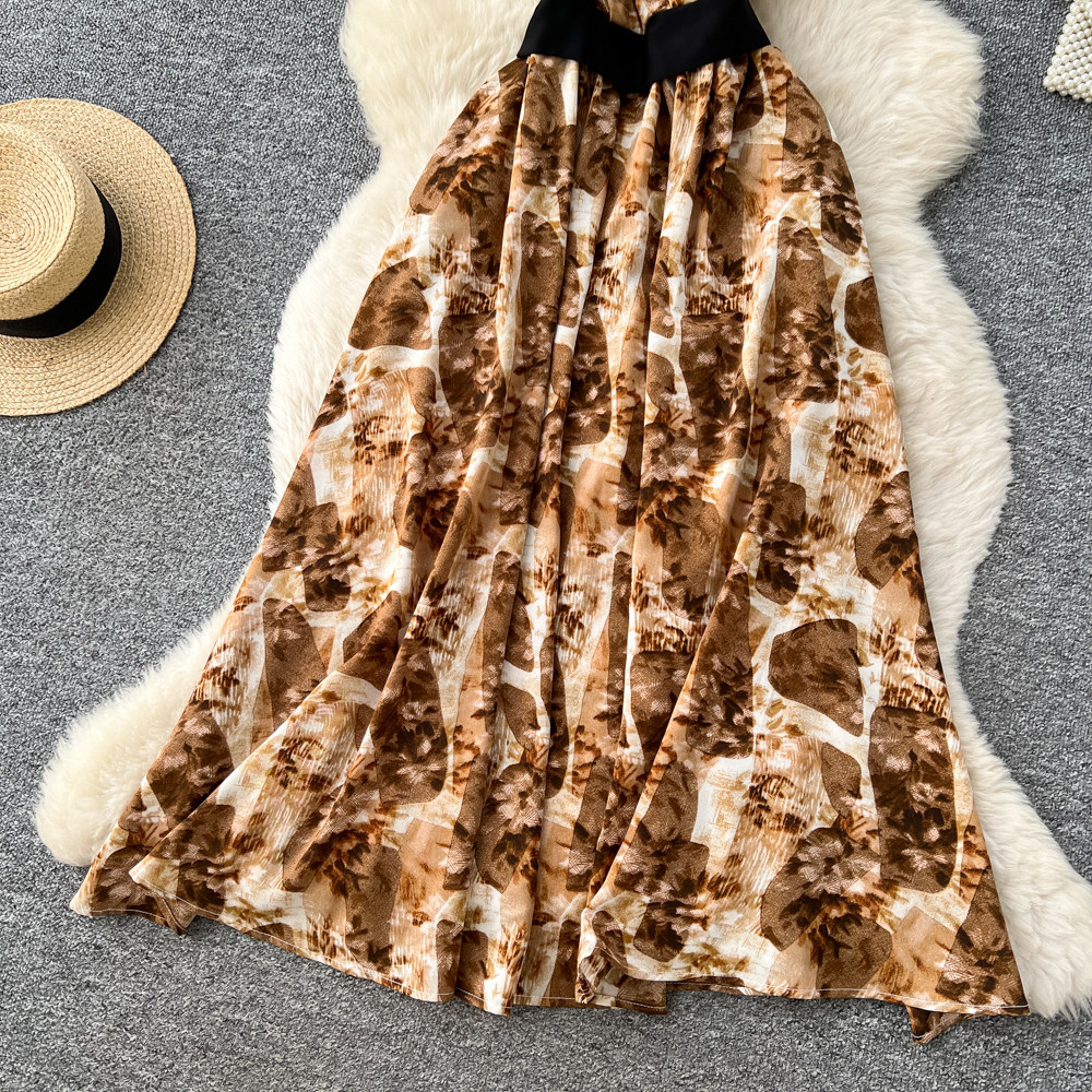 Korean Style Sleeveless Printed Dress for Women High Waisted A-Line Long Skirt Commuter Style Light Luxury Design Spring New_ecoleips.com