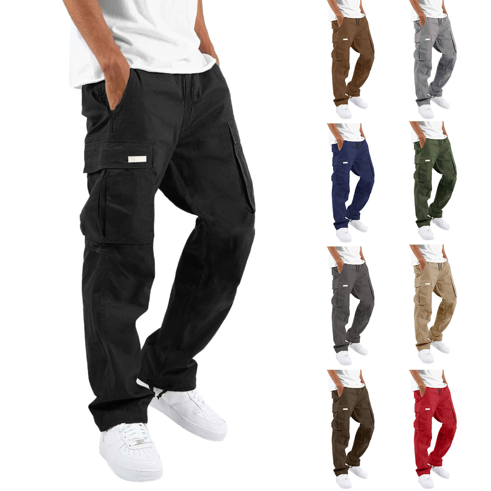 2025 Amazon Spring and Autumn Men's Cargo Pants Independent Online Foreign Trade Drawstring Pocket Casual Long Pants Versatile