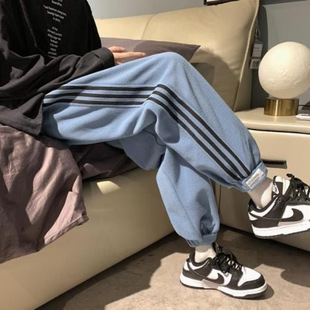 Wool Lamb Cotton Pants Men and Women's Winter Hong Kong-style Trendy All-match Thickened Fleece Striped Velcro Casual Sweater Pants