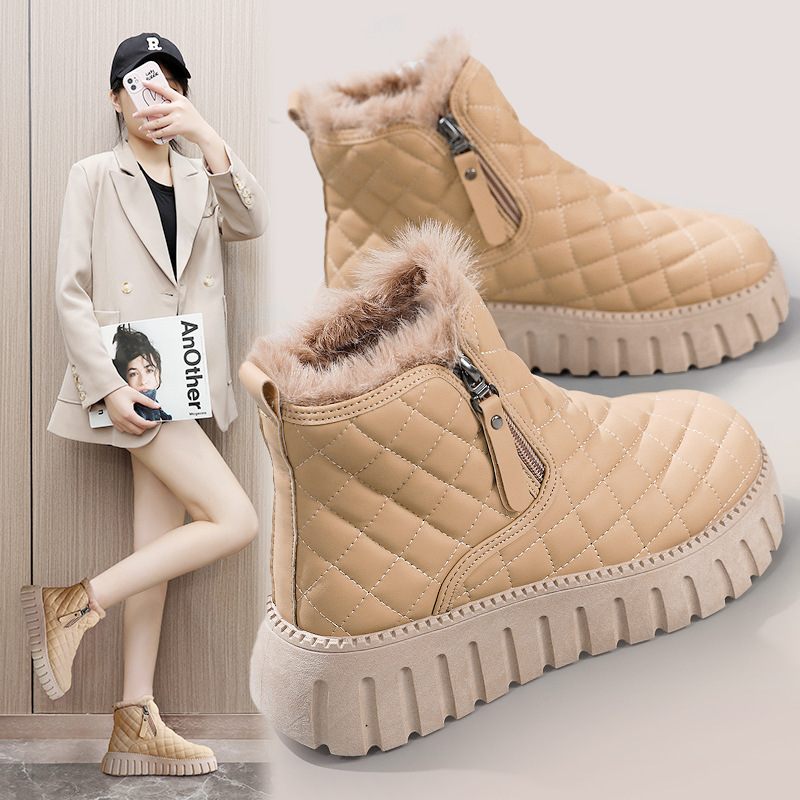 new snow boots fashionable all-match thick-soled mid-top booties women‘s boots winter fleece-lined cold-resistant women‘s warm shoes