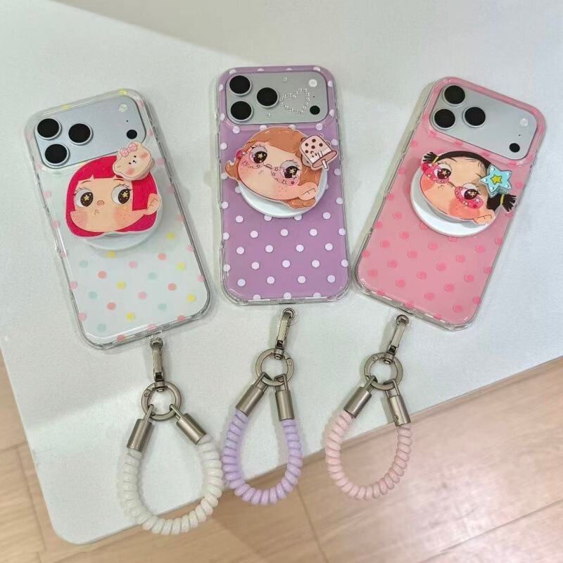 New candy-colored polka dot rotating girl stand case suitable for Apple 17 Pro Max magnetic 16 phone case 15 new model