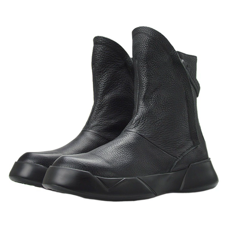 Хит продаж, британские мужские Ботинки Martin на мягкой толстой подошве, мужские ботинки из воловьей кожи среднего барреля, хлопковые ботинки в Корейском стиле на молнии, осенне-зимние кожаные сапоги с мехом