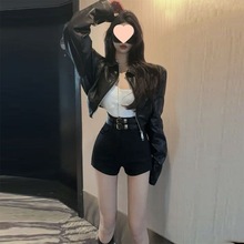 黑色短款皮衣外套女高级感2025春秋新款设计感小众PU夹克拉链上衣