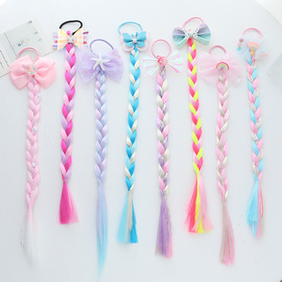 Factory spot children color wig ponytail cute girls bow hair braided hair