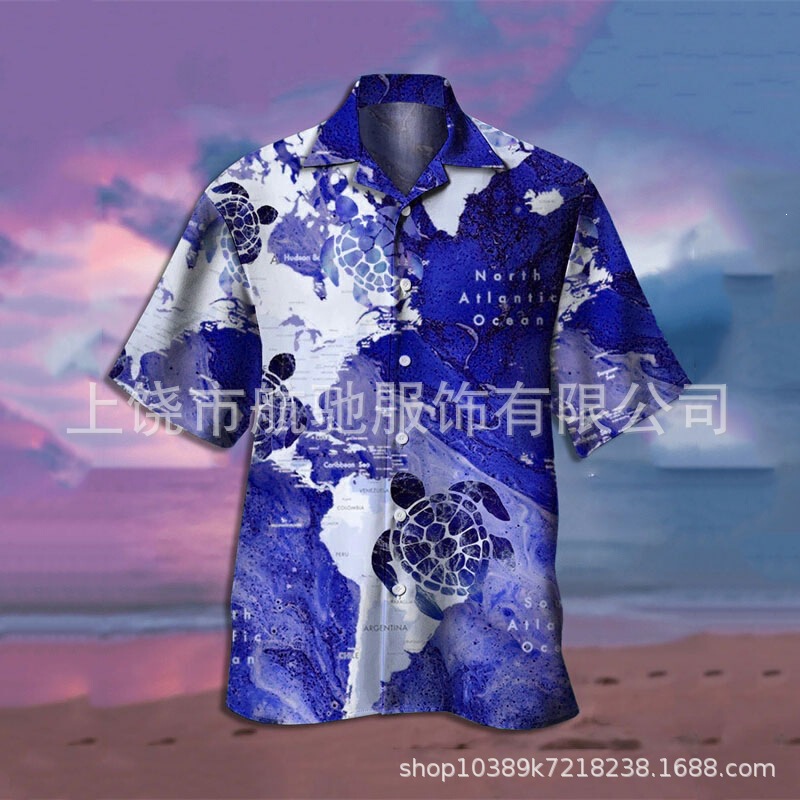 Cross-border fashion summer collection: 3D digital print Hawaiian short-sleeve shirt for men, perfect for vacations, available for wholesale and custom orders