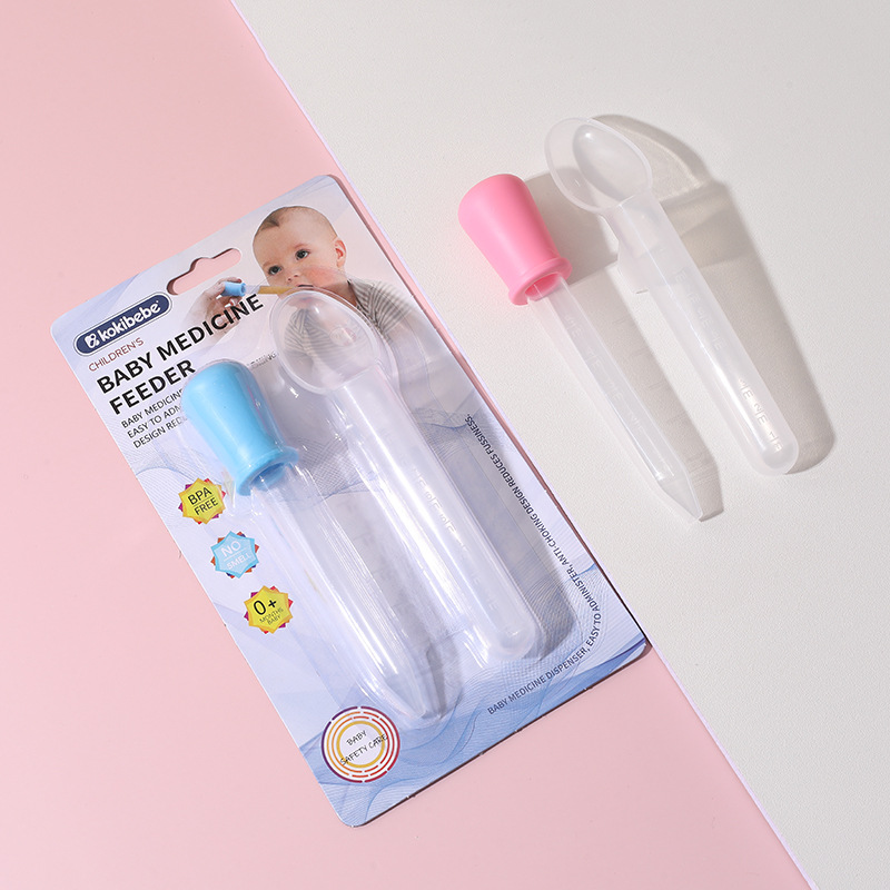 Tarjeta inglesa bebé medicina alimentación cuchara bebé medicina cuchara de dos piezas conjunto niños cuentagotas combinación traje