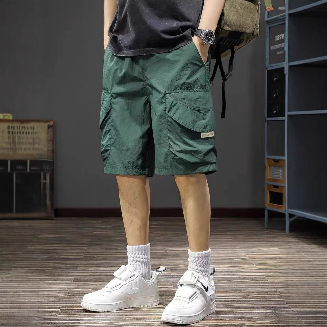 American High Street Work Shorts Men's Multi-Flap Pocket Pants Trendy Summer Thin Loose Straight-Leg Five-Quarter Pants Men's Medium Pants