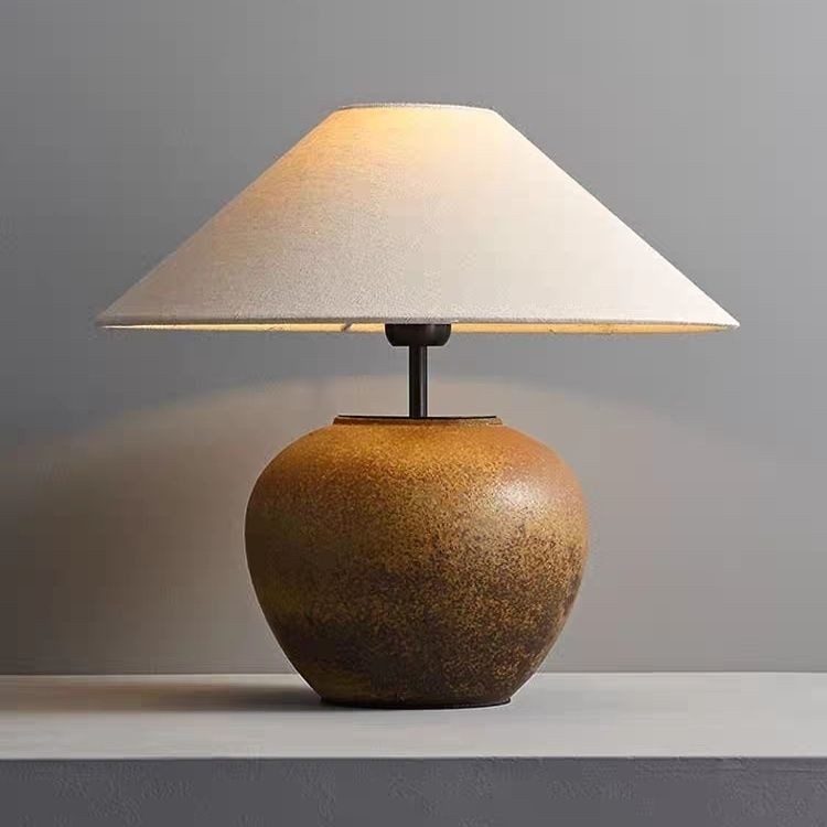 Japanese Wabi-Sabi Style Clay Table Lamp Chinese-Style Coarse Ceramic Living Room Hotel Homestay Designer Bedroom Bedside Lamp Decoration