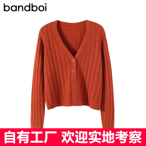  autumn and winter short style exterior wear loose net red long-sleeved v-neck sweater knitted sweater cardigan coat top for women's wholesale