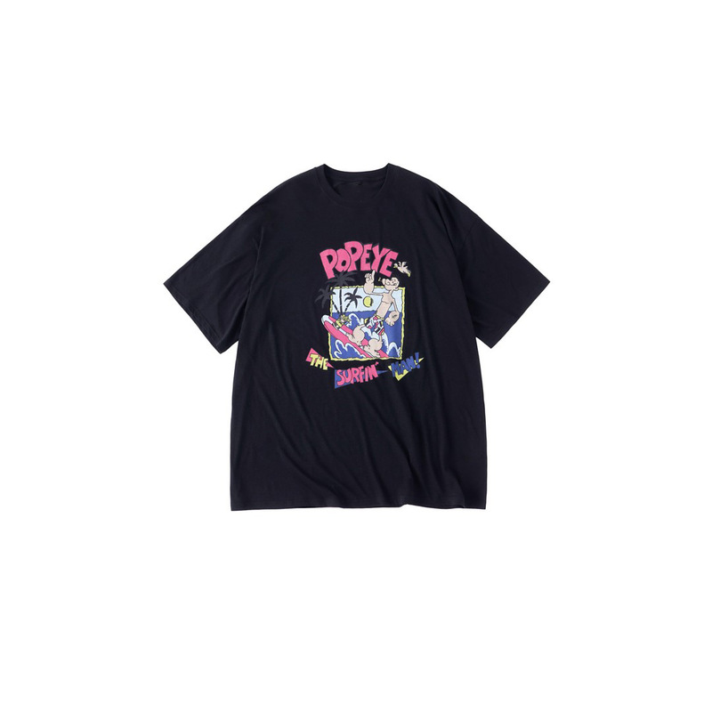 Peach-Themed Xinjiang Cotton Popeye Surfing Cartoon Drop-Shoulder Crew Neck Short-Sleeve Relaxed Lightweight T-Shirt # 5392 Peach-Themed Xinjiang Cotton Popeye Surfing Cartoon Drop-Shoulder Crew Neck Short-Sleeve Relaxed Lightweight T-Shirt # 5392