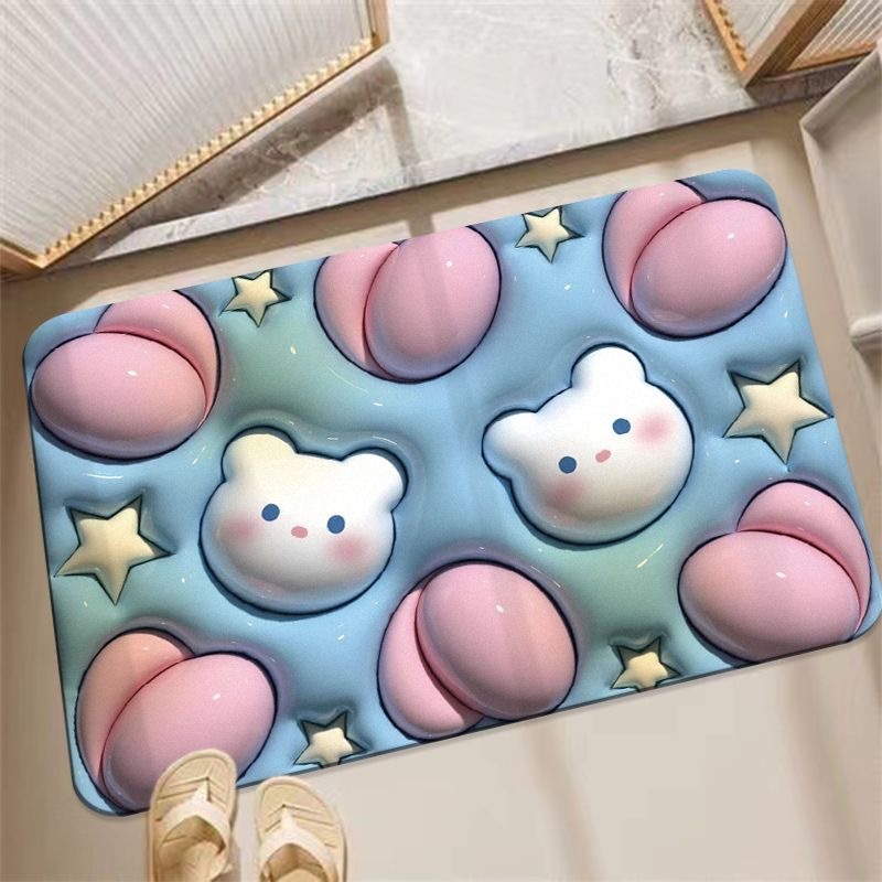 漫画 3D 花動物珪藻泥フロアマット吸水性ノンスリップ浴室ドアマット浴室玄関ドアマット|undefined