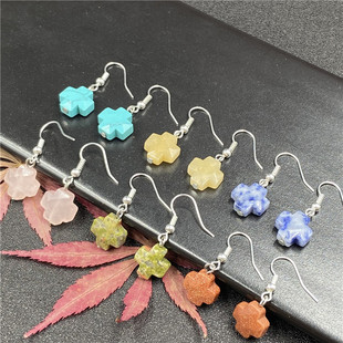 Natural stone crystal agate cross earrings European and American ins Wind obsidian earrings stylish