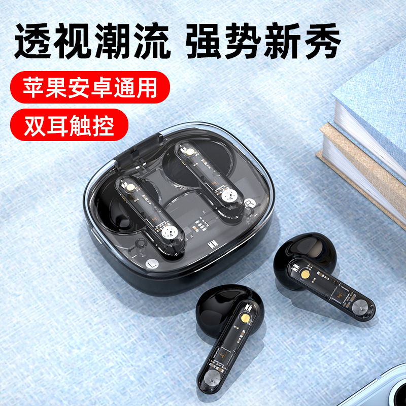 跨境新款LY80蓝牙耳机双耳数显透明款半入耳式立体声音乐蓝牙耳机