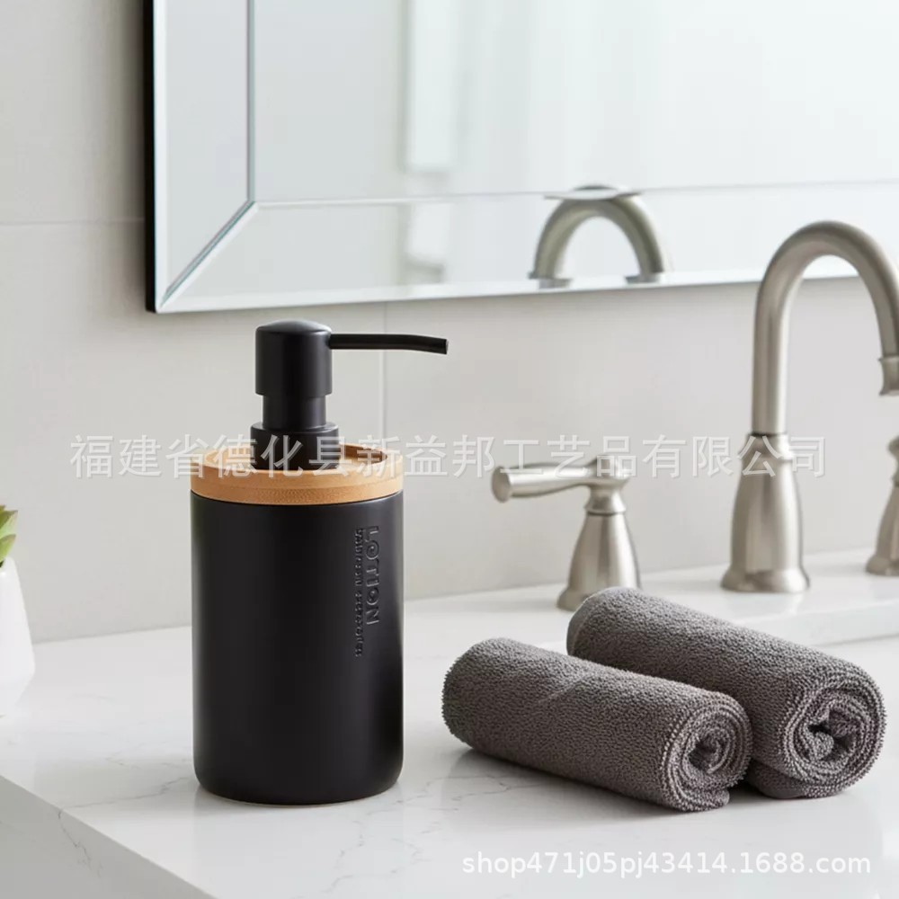 Baños de cinco piezas de resina de bambú baño baño hotel baño taza de enjuague de la boca botella de loción set de enjuague