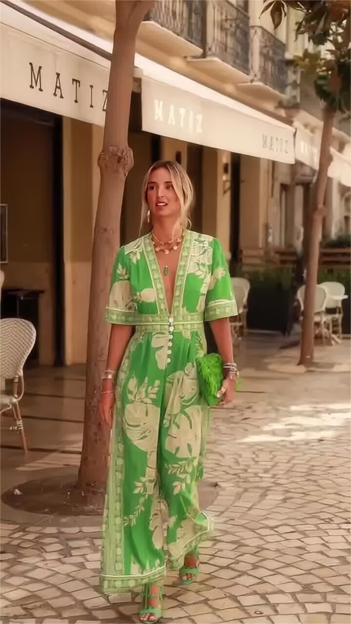 213g Weight Half Sleeve Sleeve Length Full Length Pants Length Women's Casual Beach Bodysuits Vacation Printing Full Length Jumpsuits