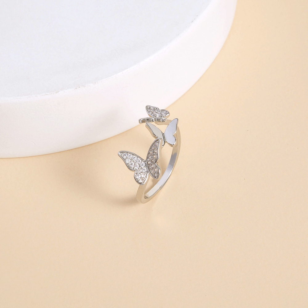 fashion micro-inlaid zircon butterfly open ring wholesale nihaojewelry