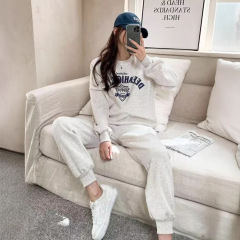 2025秋冬薄款韩国运动休闲套装女时尚洋气显瘦卫衣阔腿裤两件套潮