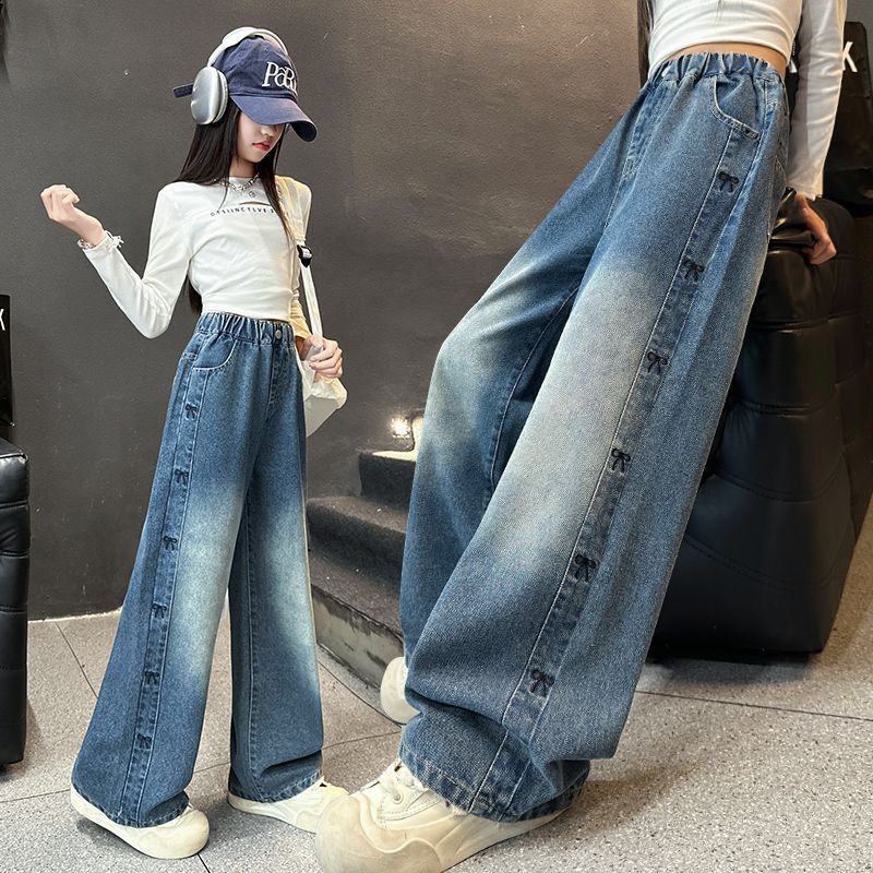 Girls' 2026 Spring/Autumn Wide-Leg Jeans, Slim Fit, High Waist, Soft and Comfortable Long Pants