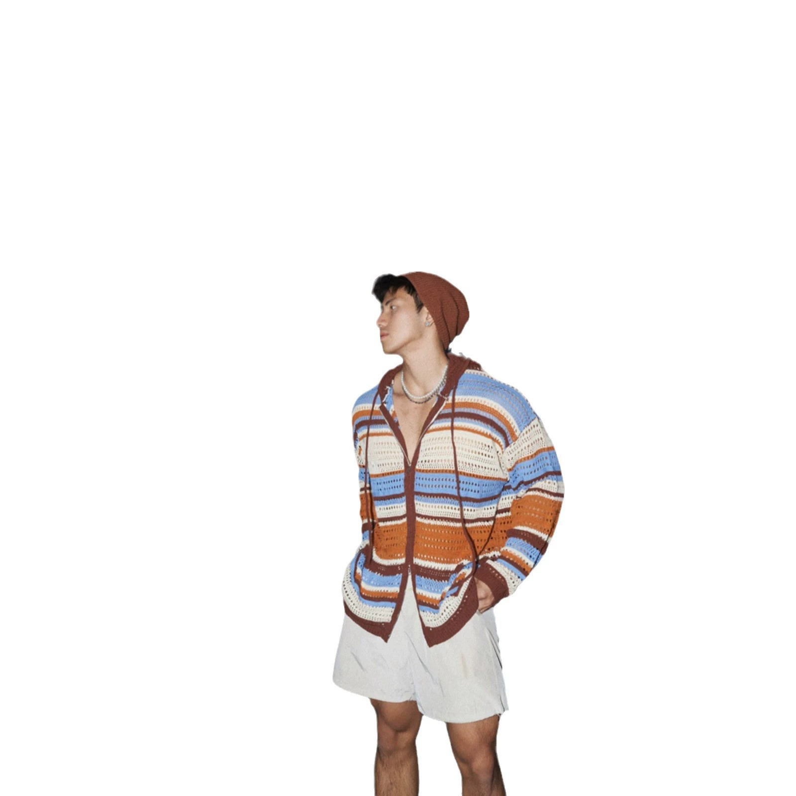 Knitted autumn design cardigan for men and women, sweater, American style, trend of season, sun protection