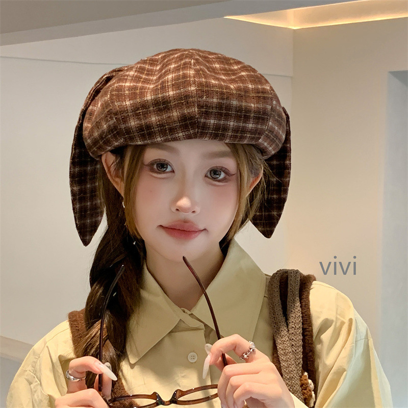 新款时尚初秋立体可爱耳朵装饰百搭八角帽户外旅行甜美复古画家帽|undefined