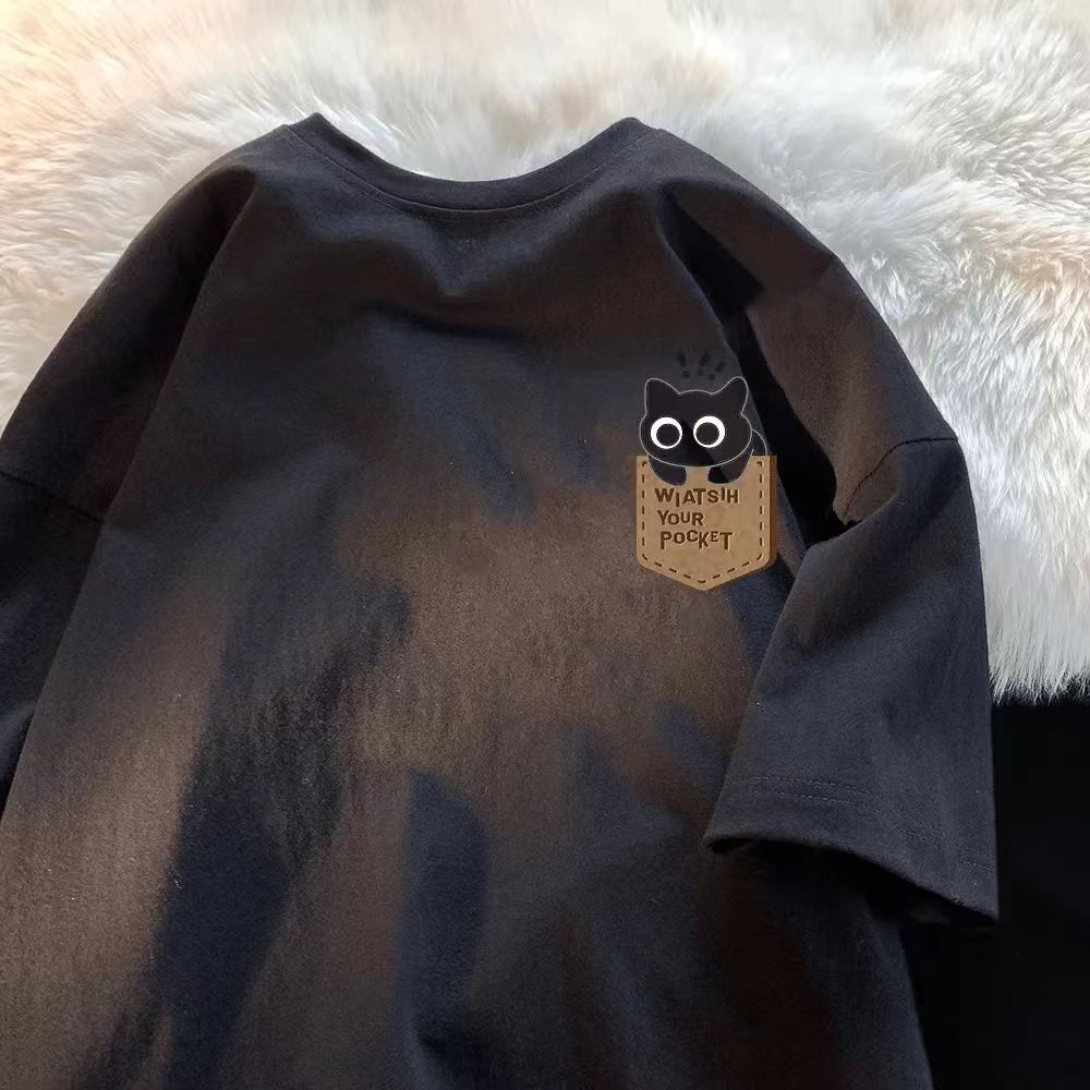 Cartoon Crewneck Short-sleeved T-shirt Casual Trendy Men's and Women's Summer Instagram Style Shirt Trendy All-match Half-sleeved T-shirt