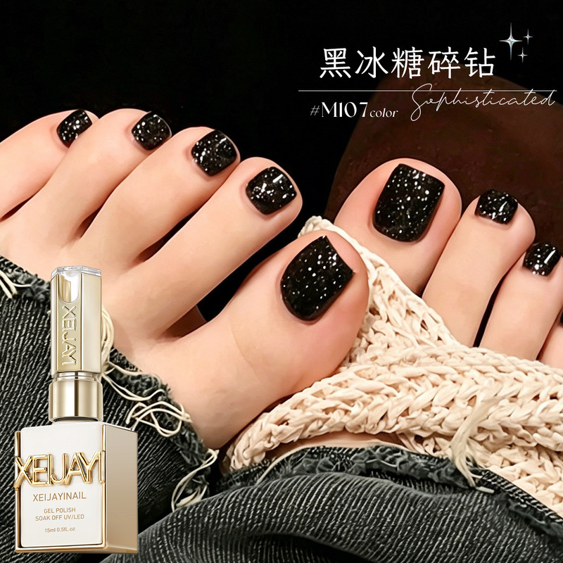 Xianjiayi Photo Frame Bottle M107 2026 New Black Diamond Nail Polish Gel Sparkling Diamonds